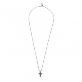 Collana acciaio con croce con cristalli neri