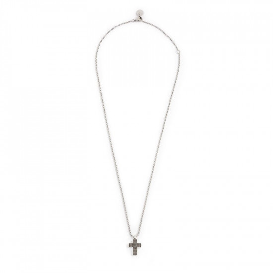 Collana acciaio con croce con cristalli neri