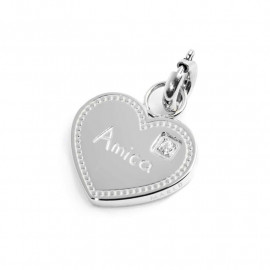 Charm acciaio cuore "Amica" con zircone