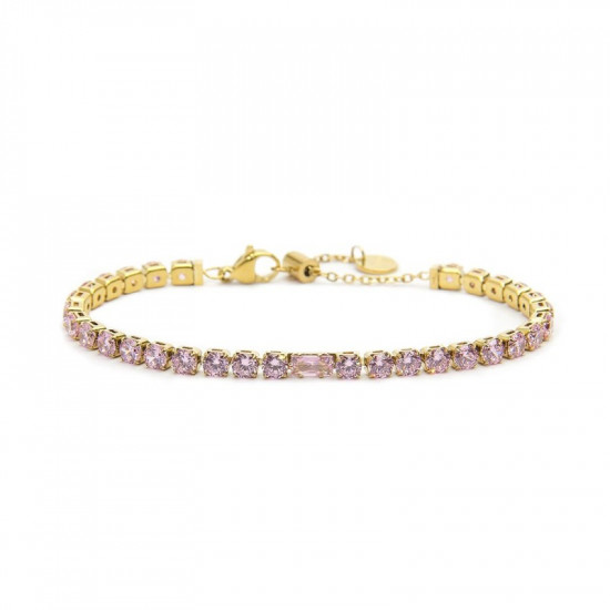 Bracciale oro tennis 4mm con zircone centrale rosa