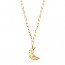 Collana stellar in acciaio dorato, con pendente a forma di luna
