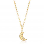 Collana stellar in acciaio dorato, con pendente a forma di luna
