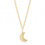 Collana stellar in acciaio dorato, con pendente a forma di luna