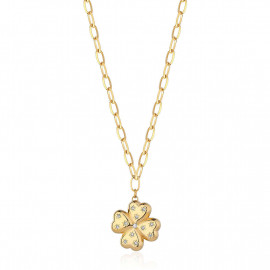 Collana stellar in acciaio dorato, con pendente a forma di quadrifoglio