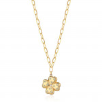 Collana stellar in acciaio dorato, con pendente a forma di quadrifoglio