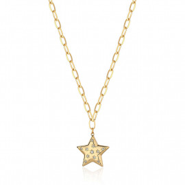 Collana stellar in acciaio dorato, con pendente a forma di stella