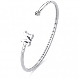 Bracciale rigido Click in acciaio con cristallo bianco