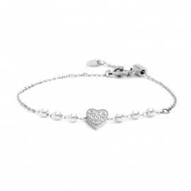 Bracciale Marlù acciaio cuore cristalli bianchi e perle