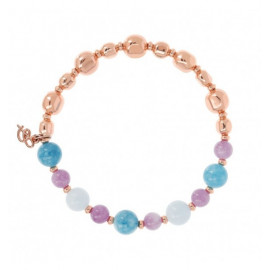 Bracciale Elastico con Pietre Naturali e Pepite in Golden Rosé