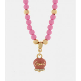 Collana in Metallo con perline e campanellina smaltata rosa