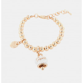 Bracciale in Metallo maglia a sfere, con campanella scritta capri pendente impreziosita da cristalli e smalto bianco