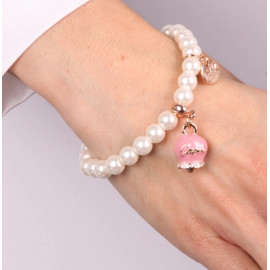 Bracciale in Metallo Bracciale in Metallo con perle e campanella portafortuna in smalto rosa con scritta Capri