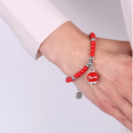Bracciale in Metallo con campanella pendente e perline rossi
