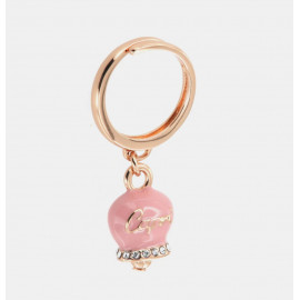Anello in Metallo con campanella portafortuna pendente impreziosita da smalto rosa e cristalli