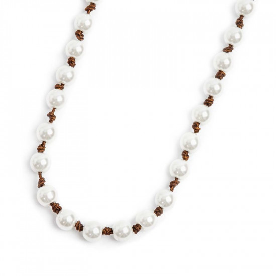 Collana cordino marrone con perle