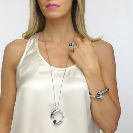Bracciale a molla con cristalli aquamilk e tanzanite
