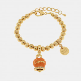 Bracciale in Metallo con campanella scritta capri pendente impreziosita da cristalli e smalto arancione