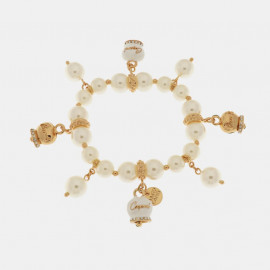 Bracciale in Metallo Bracciale in Metallo con perle e campanelle portafortuna in smalto bianco con scritta Capri