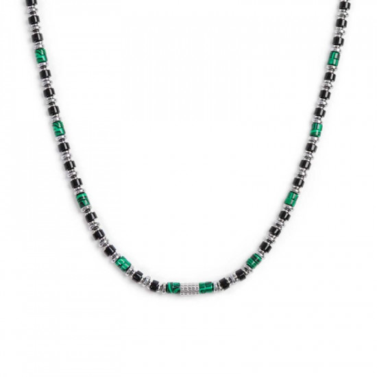 Collana con rondelle in malachite ed onice nera elementi in ematite