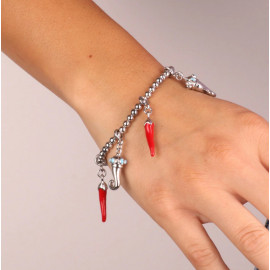 Bracciale in Metallo con cornetti portafortuna in smalto rosso