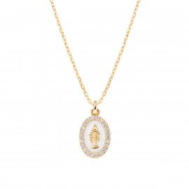 Collana mini Medaglia Miracolosa smaltata Bianco Perla