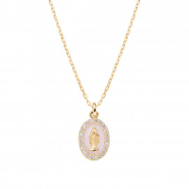 Collana mini Medaglia Miracolosa smaltata Rosa Perla
