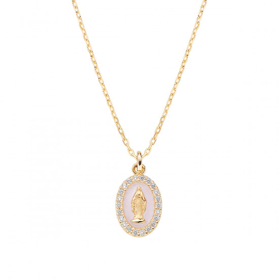 Collana mini Medaglia Miracolosa smaltata Rosa Perla