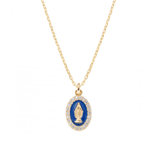 Collana mini Medaglia Miracolosa smaltata Blu