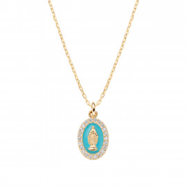Collana mini Medaglia Miracolosa smaltata Turchese