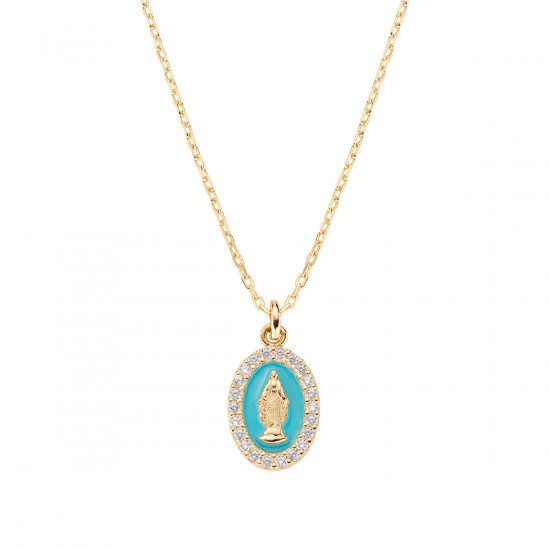 Collana mini Medaglia Miracolosa smaltata Turchese