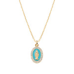 Collana mini Medaglia Miracolosa smaltata Turchese