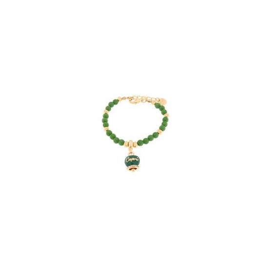 Bracciale in Metallo Bracciale in Metallo con perle e campanella portafortuna in smalto VERDE con scritta Capri