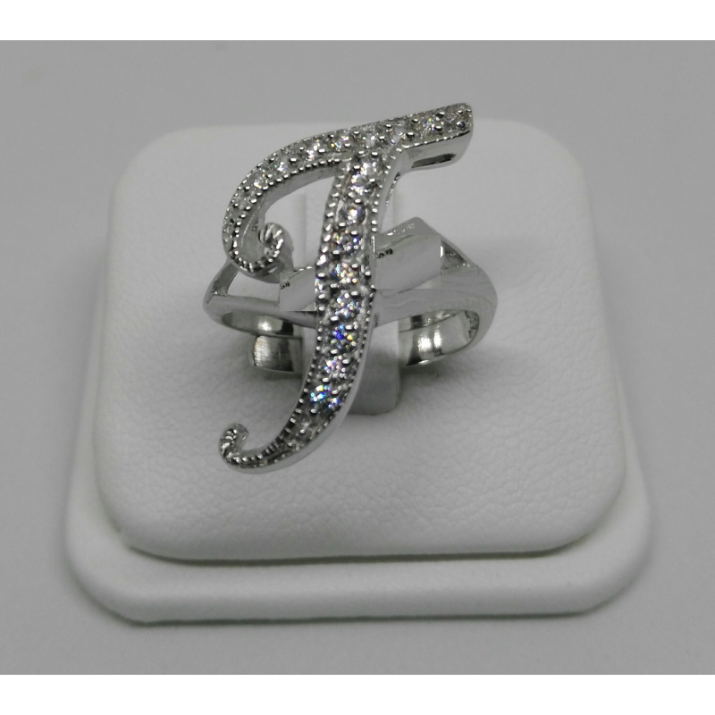 Anello Con Iniziale Nome Lettera L In Argento 925 E Zirconi Gambo Aperto Regolabile