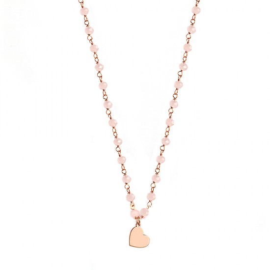 collana jack&co oro rosa con cuore e cristalli rosa - Gioie Gioielli SrlS