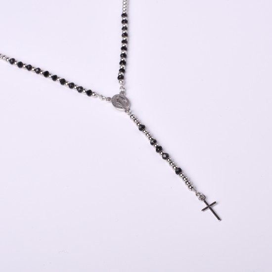 Collana Rosario lunga in Argento pietre nere